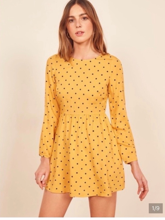 Reformation Dresses & Skirts - Reformation Long-Sleeve Mustard Polka Dot Mini Dress
